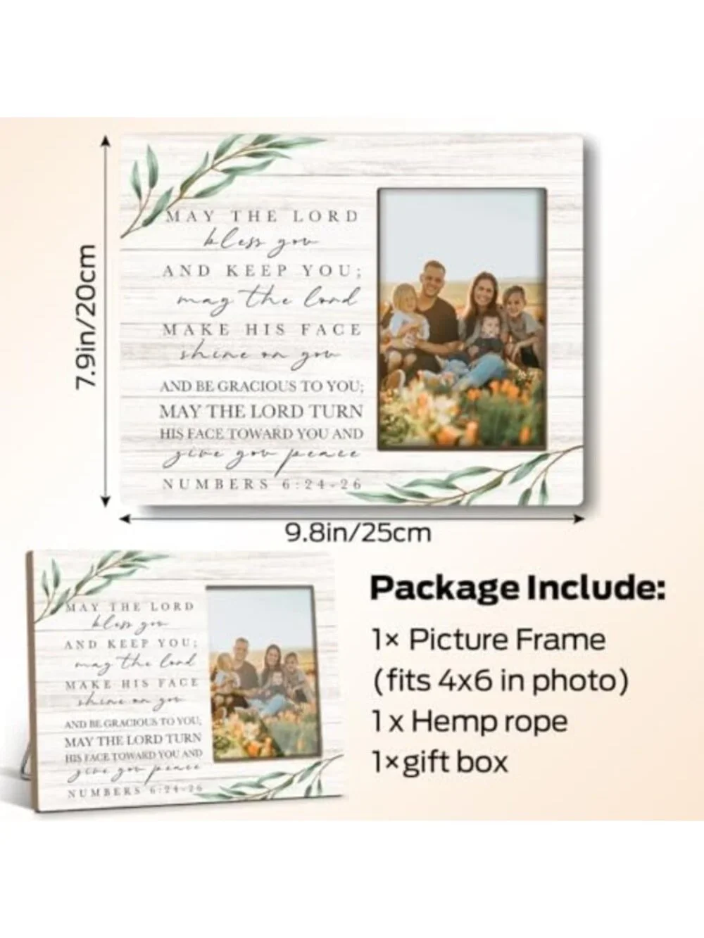 Christian Wood Photo Frame 4x6 - Blessing Gift for Wall/Tabletop Display